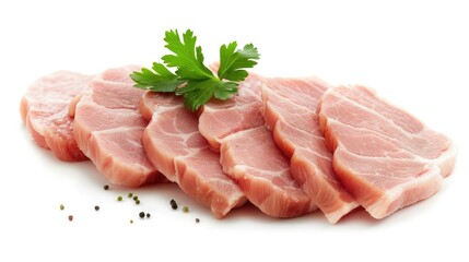 Pork Slices on White Background with Clipping Path