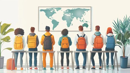 Internal and vocational education, educational tourism concept, Business coach, student group, education abroad. set flat vector modern illustration