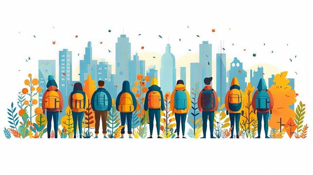 Internal and vocational education, educational tourism concept, Business coach, student group, education abroad. set flat vector modern illustration