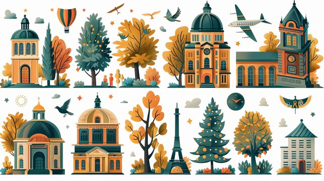 Internal and vocational education, educational tourism concept, Business coach, student group, education abroad. set flat vector modern illustration