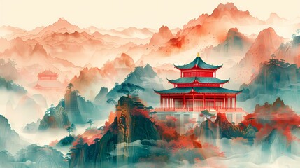 Obraz premium Colorful wave pavilion illustration poster background