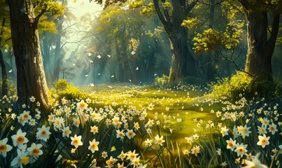 Fototapeta premium Spring garden with daffodils
