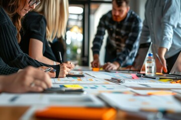 Fototapeta premium A Team of Professionals Collaborate on a Creative Project During a Daytime Brainstorming Session