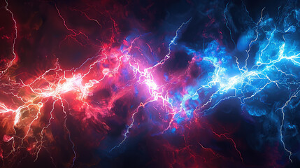 Red and blue lightning background, abstract energy background with thunderstorm