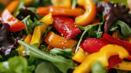 Peppers combined in a dish with mixed greens