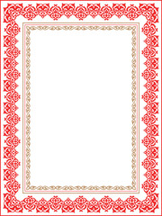 Red gold rectangular Vertical Islamic Asian Kazakh national ornament ornament frames. A4 format. Kazakh pattern frame, border, decorative ornament of the Kazakh, Kyrgyz, Mongol, Tatar, Uzbek, Tajik