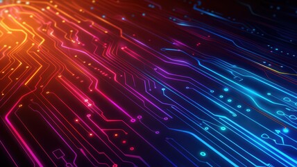 Obraz premium A colorful electronic circuit board with a rainbow of colors. The board is made up of many small squares, each with a different color