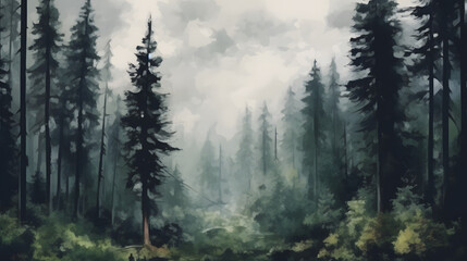 Obraz premium Dense Forest Watercolor Style