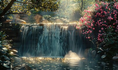 Fototapeta premium Waterfall into pool