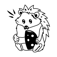 Check out doodle icon of a hedgehog eating mushroom 