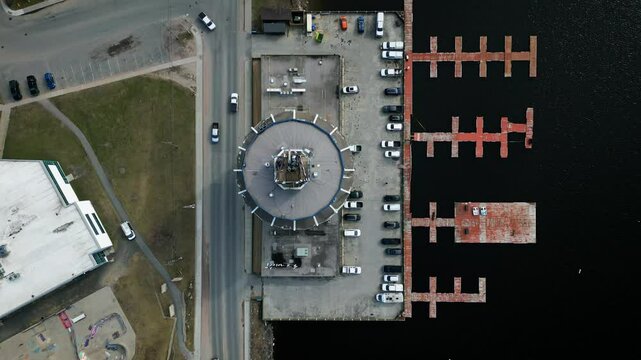 Top Down Drone Shot of Clarion Lakeside Inn Hotel in Kenora Ontario