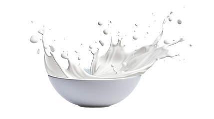 Fresh Milk Pouring and Splashing into White Bowl - Top View 3D Render on Transparent Background for Food and Beverage Concepts