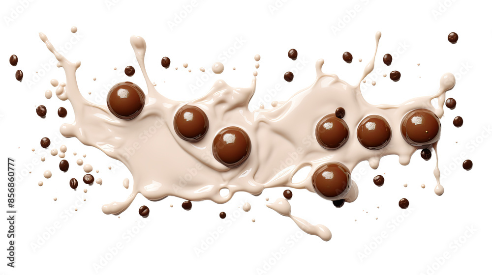 Canvas Prints delightful milk drops and chocolate splashes over transparent background - 3d digital art top view c