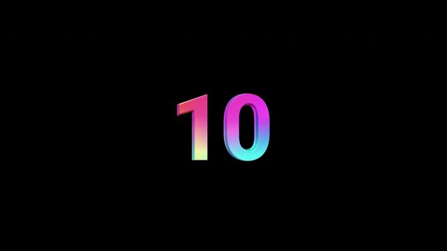 Fifteen to zero (15-0) second modern digital countdown timer colorful style, transparent background