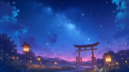 Summer Night Sky Cosmo Milky Way Japanese Anime Style Poster Wallpaper
