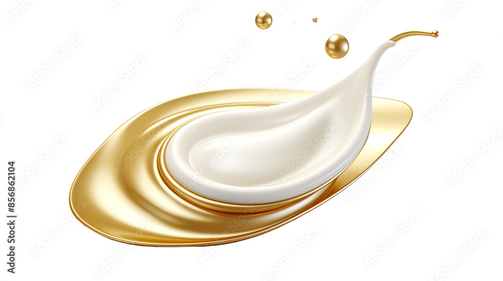 Wall mural glowing golden oil drop on milk cream - abstract 3d rendering with transparency for food and beverag