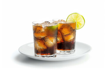 Spiced Rum and Cola Cocktail with Chilled Glass and Ice