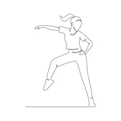 Woman dancing hip hop continuous line drawing of a woman energetic hip-hop dancer practicing.