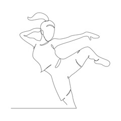 Woman dancing hip hop continuous line drawing of a woman energetic hip-hop dancer practicing.