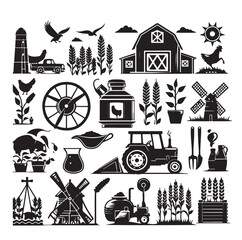 Naklejka premium vector black agriculture and farming icons set