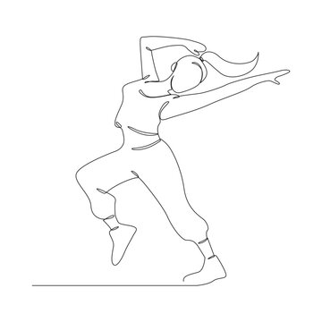 recommend clip art: Woman dancing hip hop continuous line drawing of a woman energetic hip-hop dancer practicing.