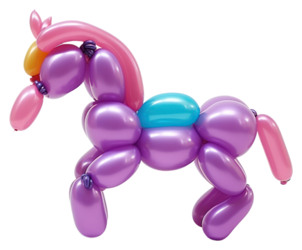 PNG A balloon twisting in the shape of a horse purple white background representation.
