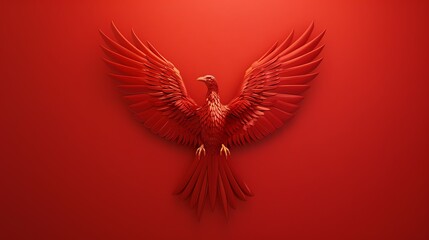 A red phoenix with its wings spread wide.