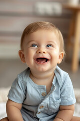 Innocent baby boy radiating pure happiness in clinic room.