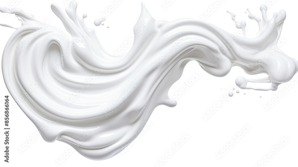 Wall mural lively twisted milk splash on white background - 3d rendering with transparent cutout, top view flat