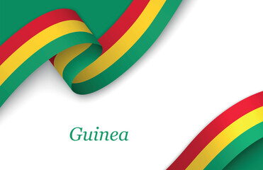 Ribbon with fllag of Guinea on white background
