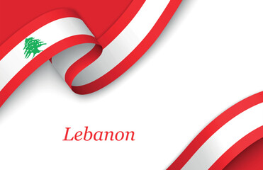 Ribbon with fllag of Lebanon on white background