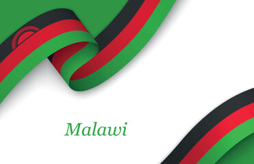 Ribbon with fllag of Malawi on white background