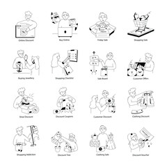 Set of Black Friday Discounts Hand Drawn Mini Illustrations 

