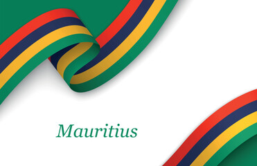 Ribbon with fllag of Mauritius on white background