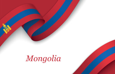 Ribbon with fllag of Mongolia on white background