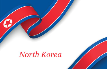 Ribbon with fllag of North Korea on white background