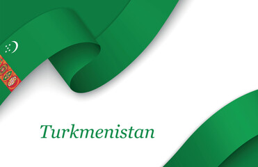 Ribbon with fllag of Turkmenistan on white background