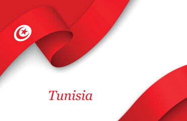 Ribbon with fllag of Tunisia on white background