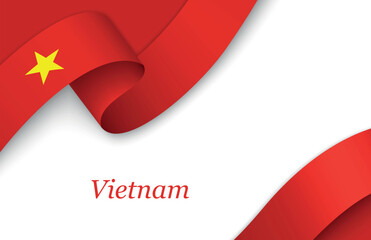 Ribbon with fllag of Vietnam on white background