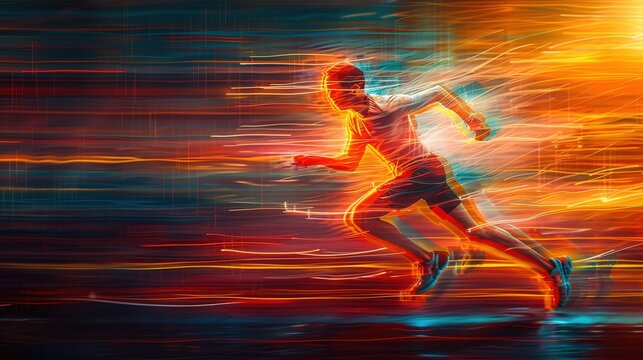 Abstract long exposure of runner in motion conveying speed and energy