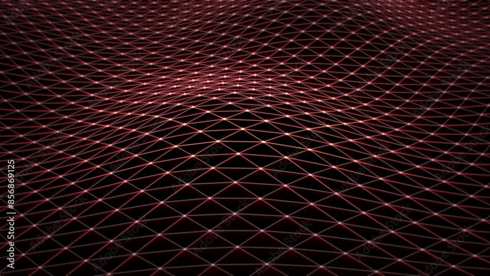 Wall mural looped background with abstract glowing field made of shiny golden lines. bright waves on a technolo