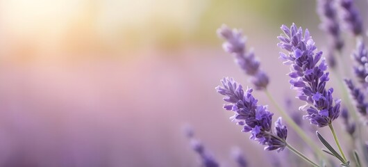 Obraz premium bunch of lavender flowers on a lilac background. Summer, spring nature backdrop, banner with copy space