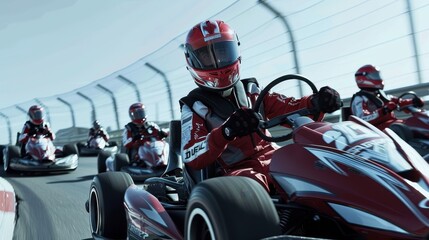 Obraz premium Kart racers compete on a track