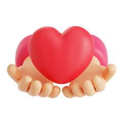 human hands holding red heart. Abstract concept of love, hope, charity and healthcare. 3d render illustration