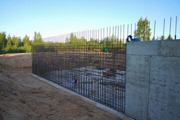 Formwork on Сonstruction site. Monolithic slab foundation and concrete pouring. Slab Formwork,...