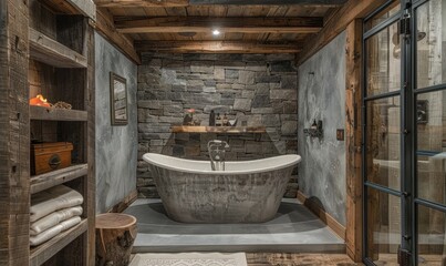 Rustic bathroom with an empty wall niche