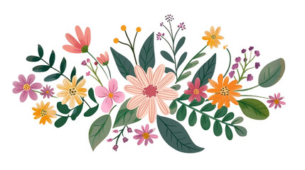 Meadow field cartoon flowers on transparent