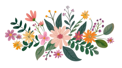 Meadow field cartoon flowers on transparent