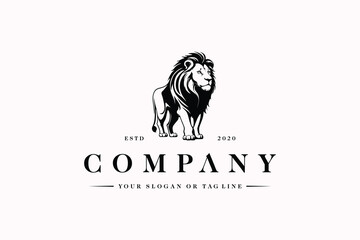 luxury lion standing logo design concept premium vector template