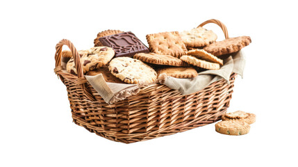 Basket with ginger cakes, cookies and sweets on transparent background
